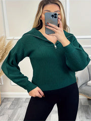 Casual Zipper Sweater Solid Long Sleeve Jumper