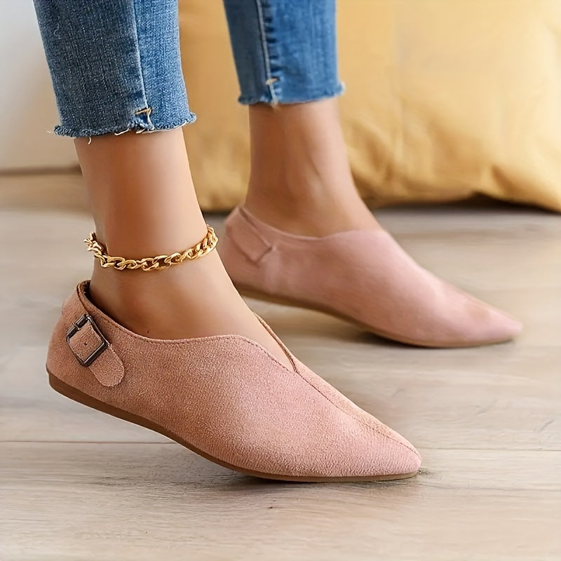 Women's Pointed Toe Slip On Loafers with Buckle Strap Details