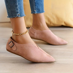 Women's Pointed Toe Slip On Loafers with Buckle Strap Details