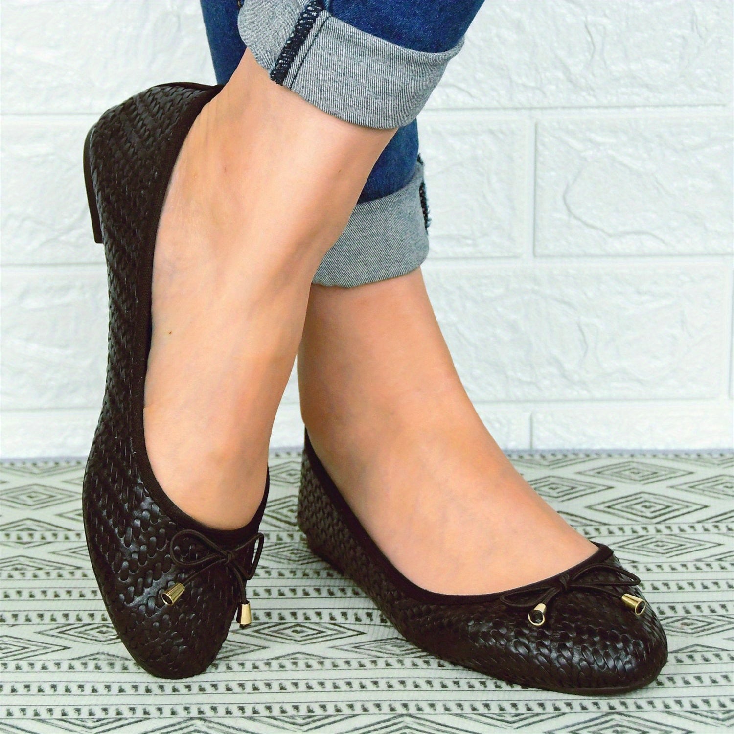 Women's Bowknot Ballet Flats Slip On Faux Leather Shoes Comfy Flat Shoes
