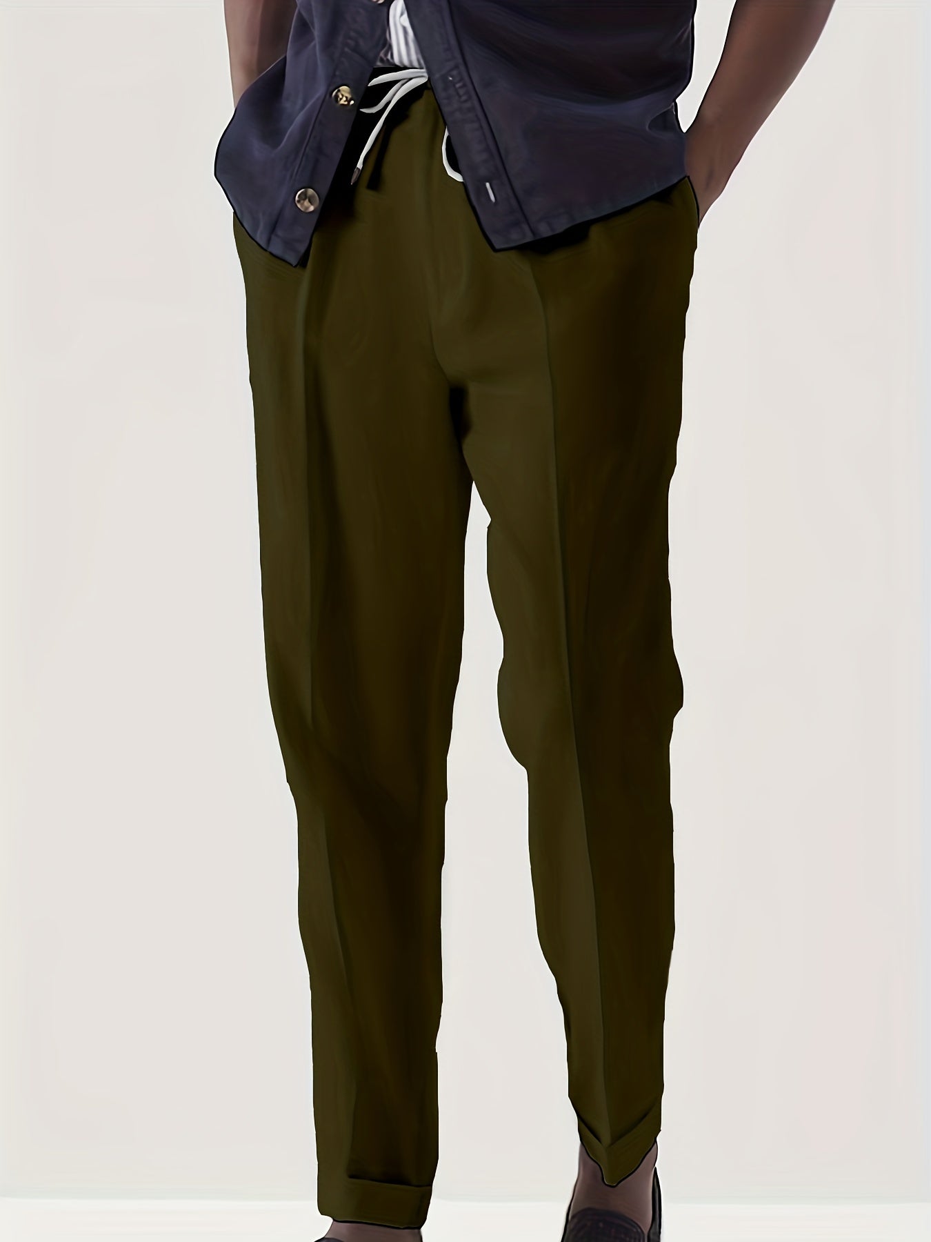 Men's Drawstring Tapered Trousers Solid Pants