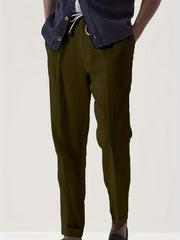 Men's Drawstring Tapered Trousers Solid Pants