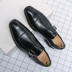 Men's Square Toe Block Dress Shoes Slip On Monk Loafer Shoes