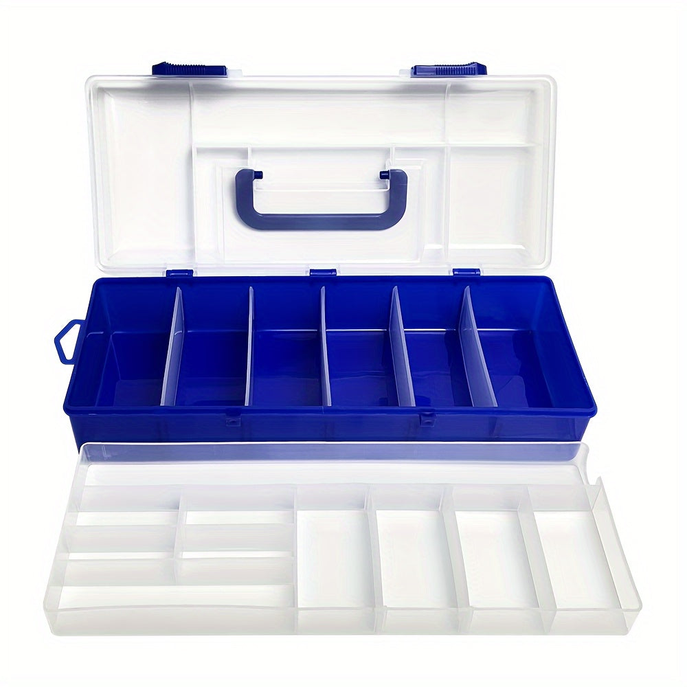 Double Layer Tool Storage Box with Grids & Handles
