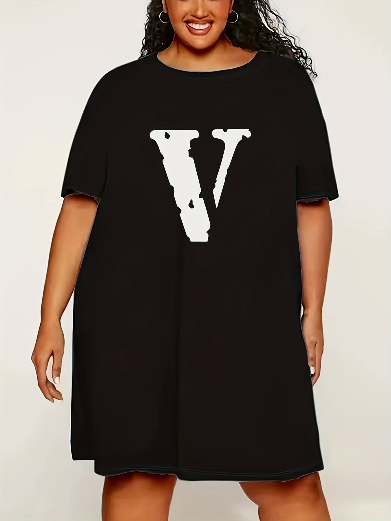 Letter Print Round Neck Tee Nightdress