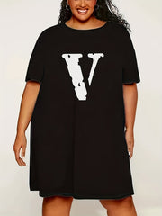 Letter Print Round Neck Tee Nightdress