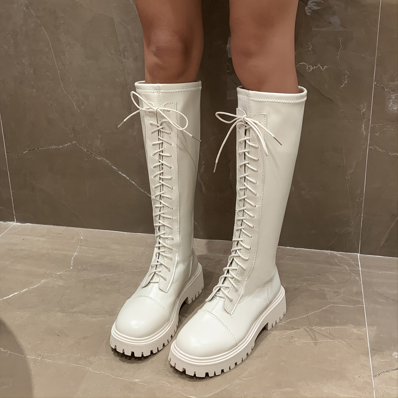 Women's Knee High Lace-up Knight Boots Thick Sole