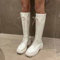 Women's Knee High Lace-up Knight Boots Thick Sole