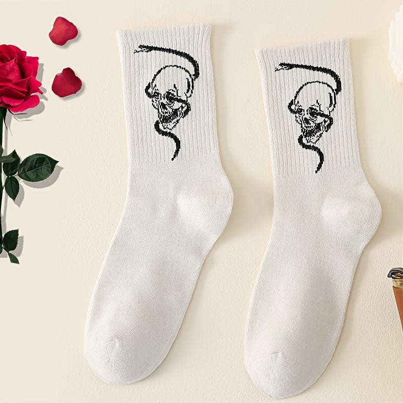 Gothic Skull & Snake Mid Tube Socks