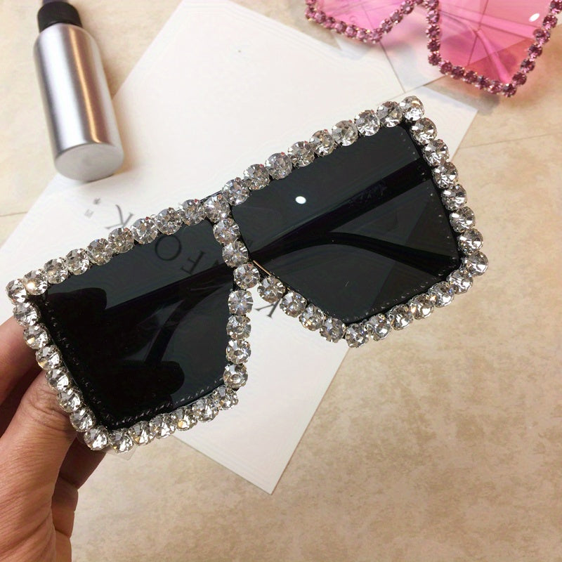 Y2K Square Sunglasses Oversized Rhinestone Eyeglasses