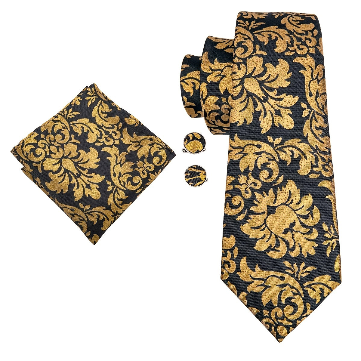 Classic Business Men's Tie Set Solid Corsage Silk Hankey Cufflinks Clip