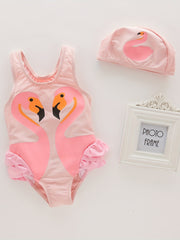 Flamingo Graphic Swimsuit with Swim Hat