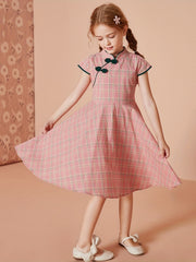 FOREST KIDS Vintage Plaid Cheongsam For Girls