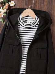 Kid Girls Hoodies Long Length Casual Hooded Zip Up Jacket