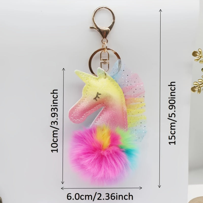 Lace Unicorn Fur Ball Keychain Bag PU Leather Plush Pendant