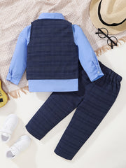 3pcs Baby Boys Bowtie Shirt & Vest & Pants Gentleman Set