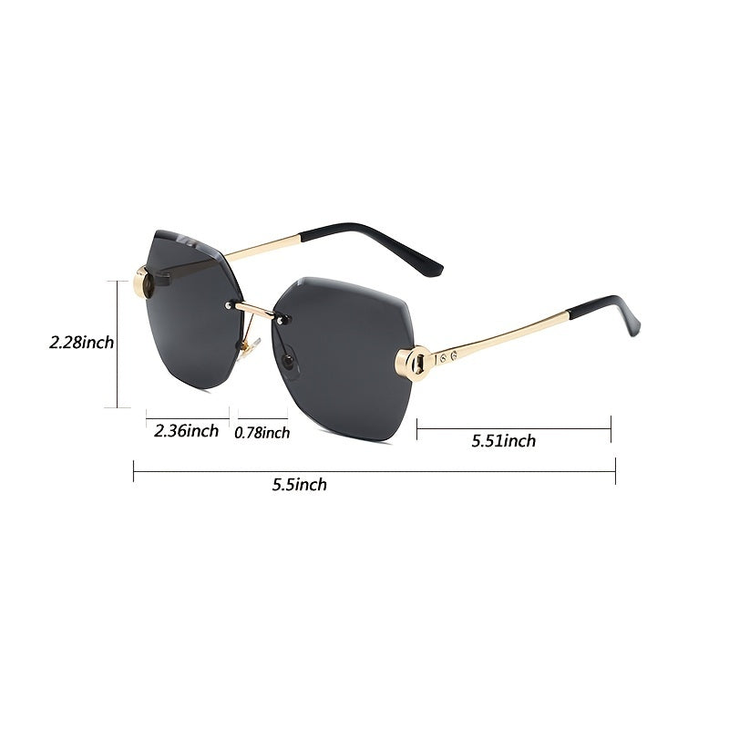Rimless Sunglasses Women Metal Frame Tined Lens Oversize Frame