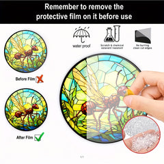 3D Ant Stained Glass Suncatcher Window Wall Decor Gift Nature Plant Mushroom