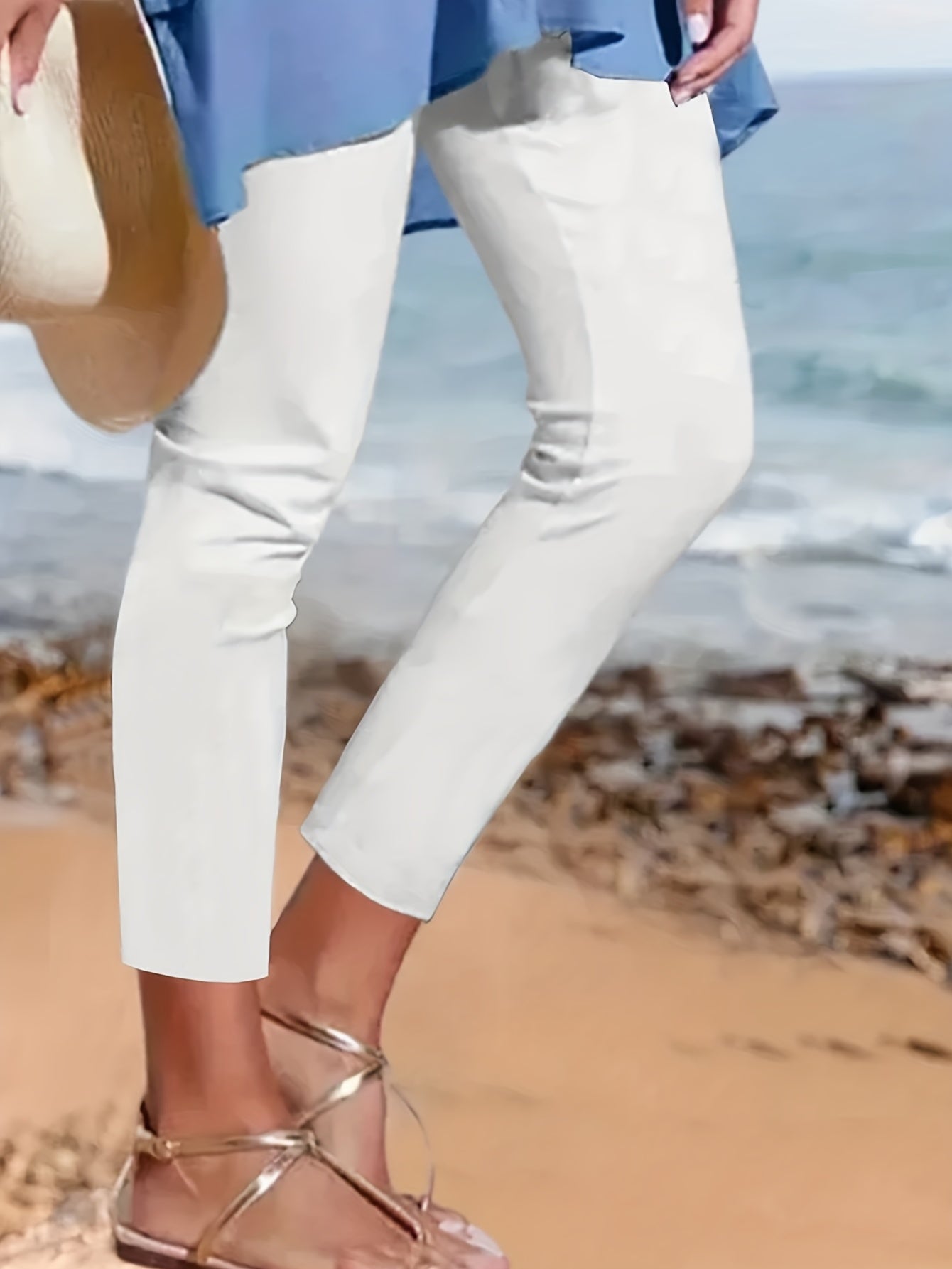 Solid High Waist Skinny Leggings Casual Stretchy Cropped Leggings