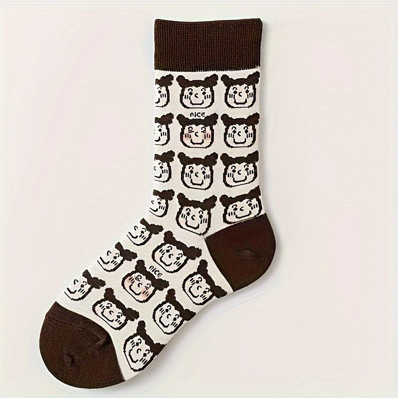 5 Pairs Cartoon Print Socks Women's Mid Tube Stockings