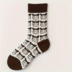 5 Pairs Cartoon Print Socks Women's Mid Tube Stockings