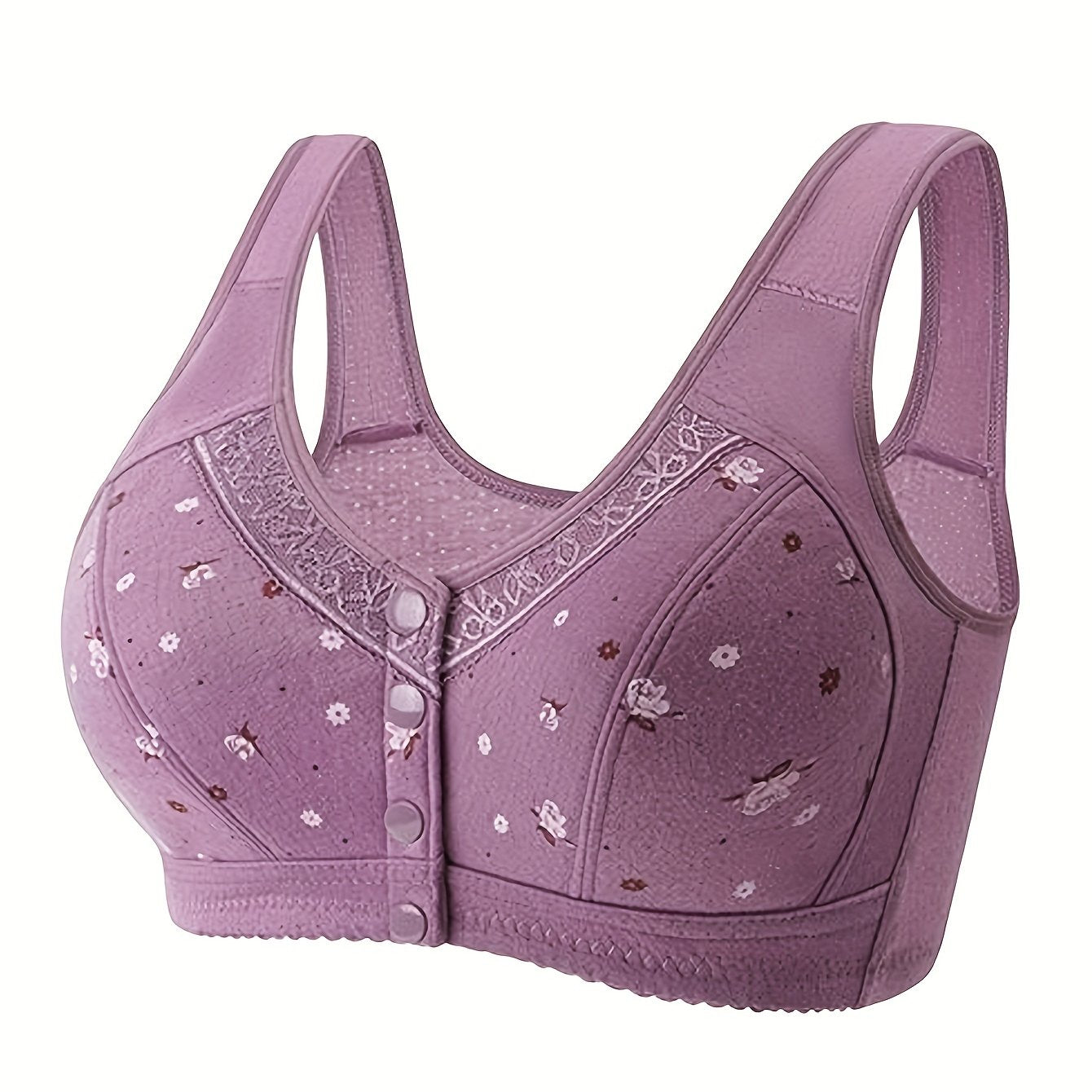 Floral Print Front Buckle Wireless Bra