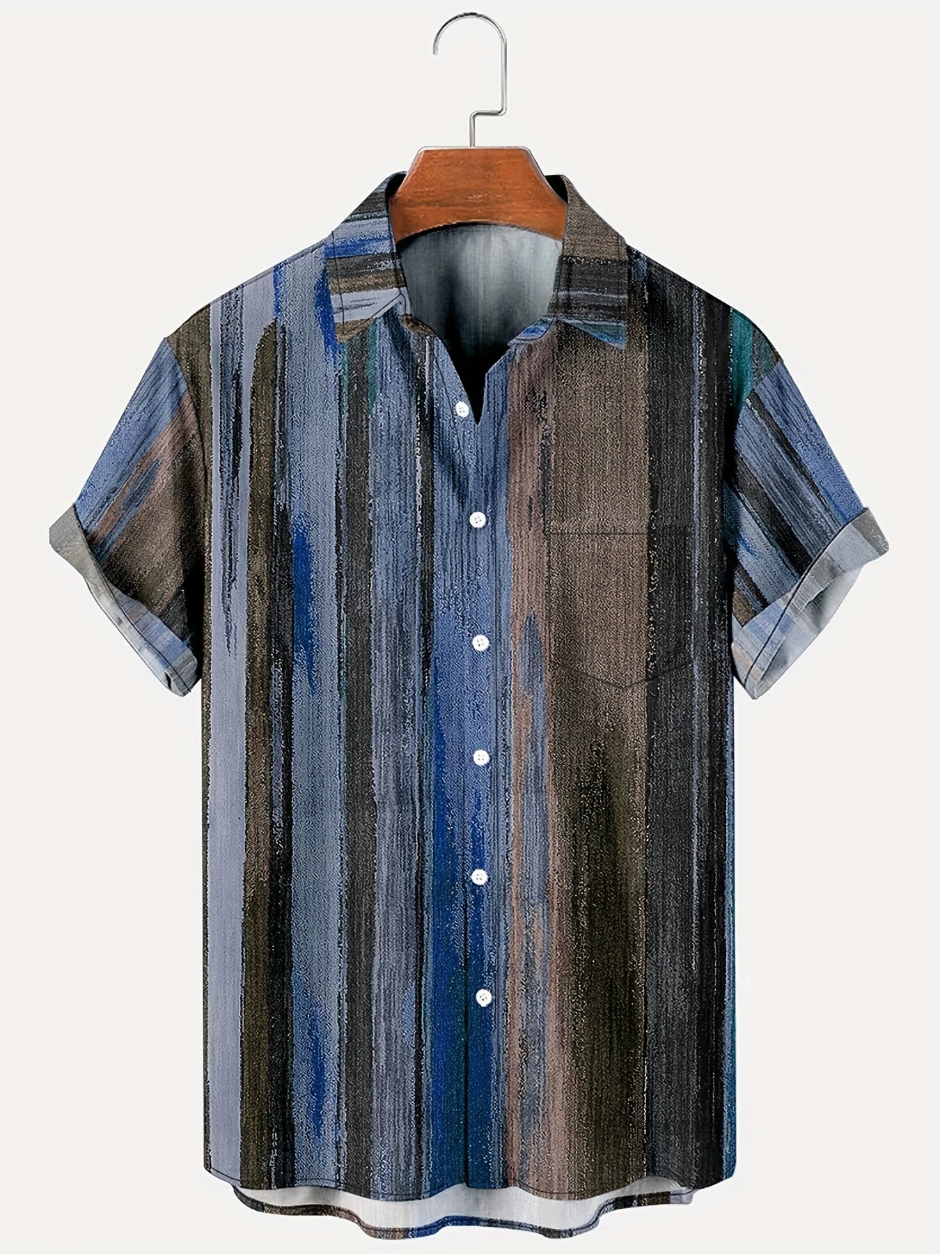 Vintage Style Stripe Print Men's Short Sleeve Shirt