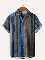 Vintage Style Stripe Print Men's Short Sleeve Shirt