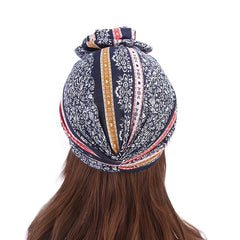 Boho Print Swirl Knotted Turban Cap Hair Bonnet Women's Hat