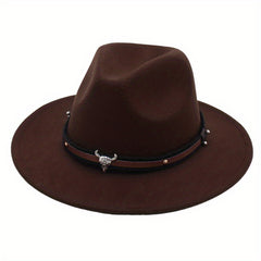 Men's Cowboy Hat Cow Head Top Hat Belt Buckle Jazz Hat Felt Fedora Hat