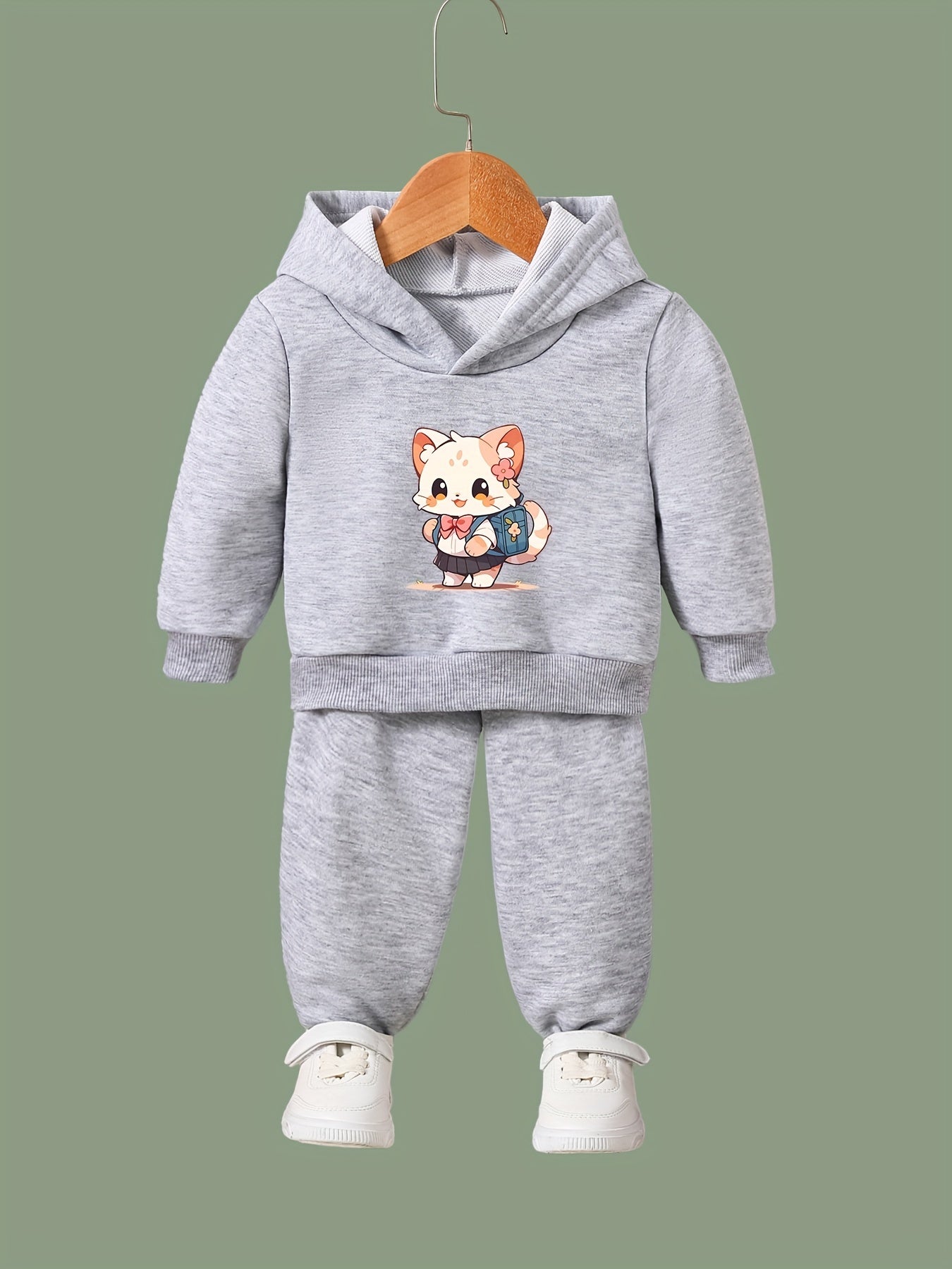 Girls Cat Graphic 2pcs Set Activewear for Spring Fall Sports