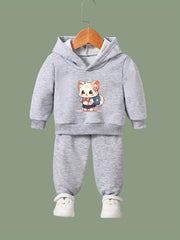 Girls Cat Graphic 2pcs Set Activewear for Spring Fall Sports