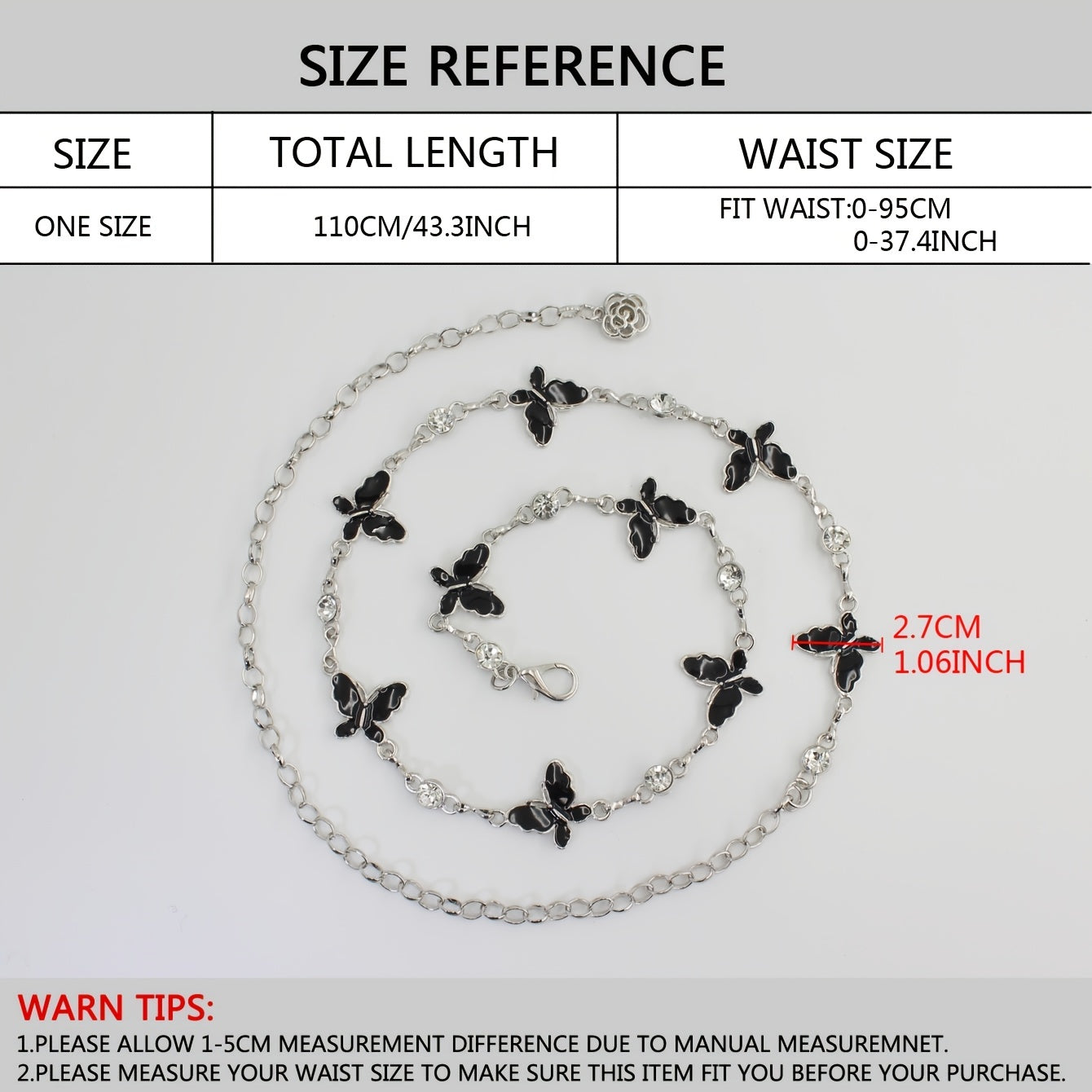 Women's Butterfly Rhinestone Decorative Metal Waist Chain