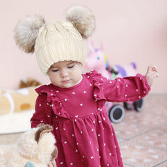 Toddler Winter Faux Fur Pom Beanie Hat For Kids