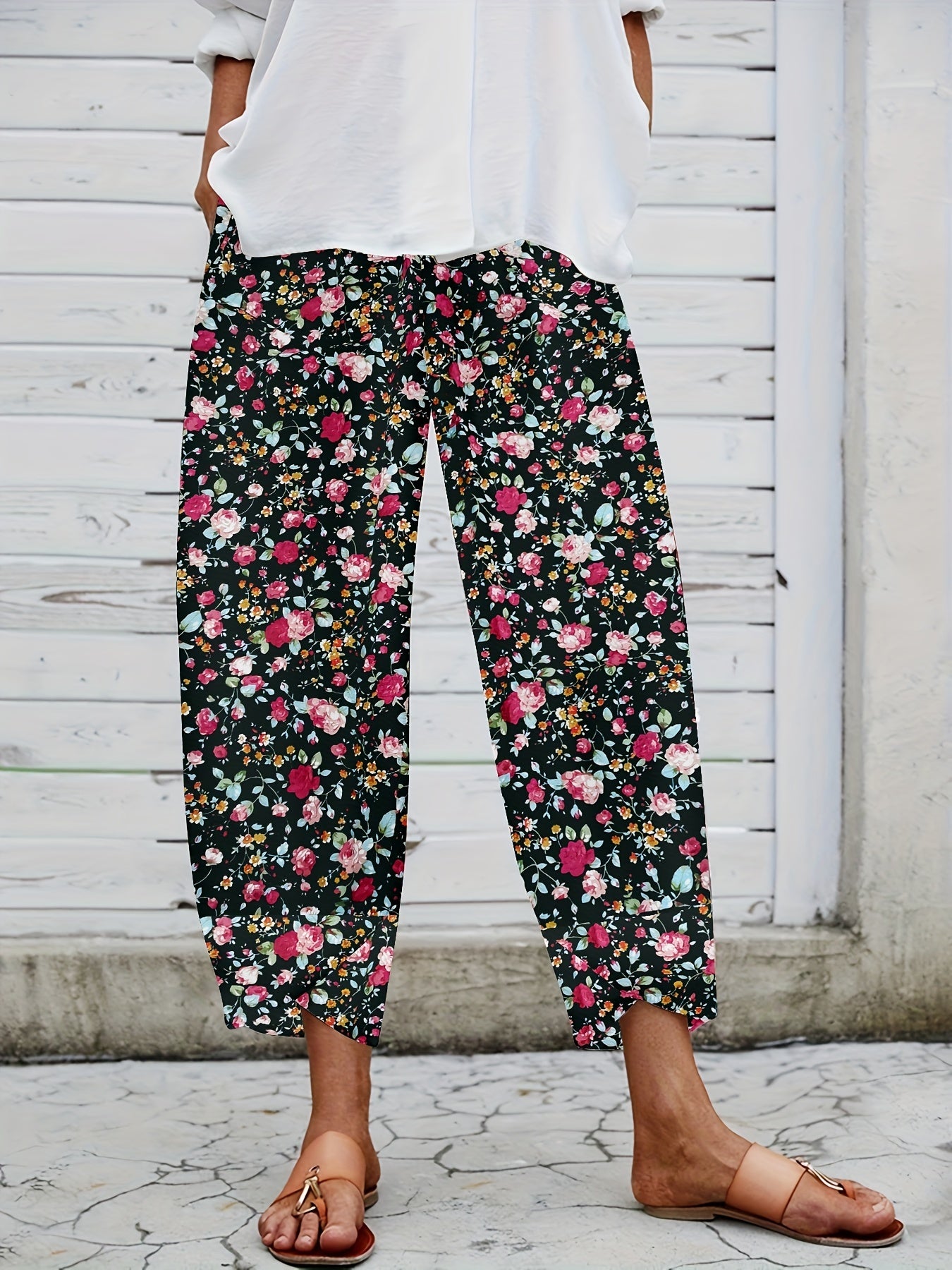 Vintage Floral Print Pants Casual Wide Leg Summer Pants