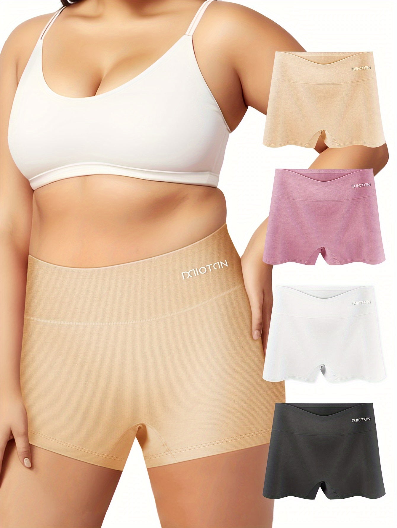 4 Pack Women's Plus Graphic Boyshorts Set Soft Breathable Panties