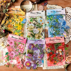 100pcs Four Seasons Flower Collection Stickers Retro Plant Flower Stickers