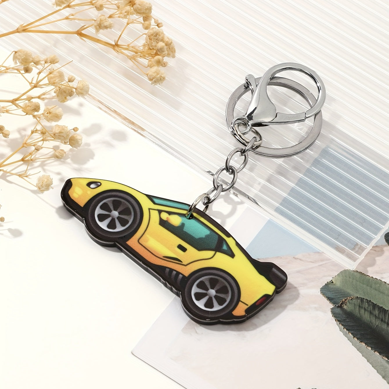 Stylish Yellow Sports Car Key Chain