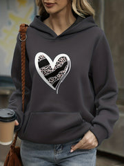Heart Print Kangaroo Pocket Hoodie Long Sleeve Hoodies