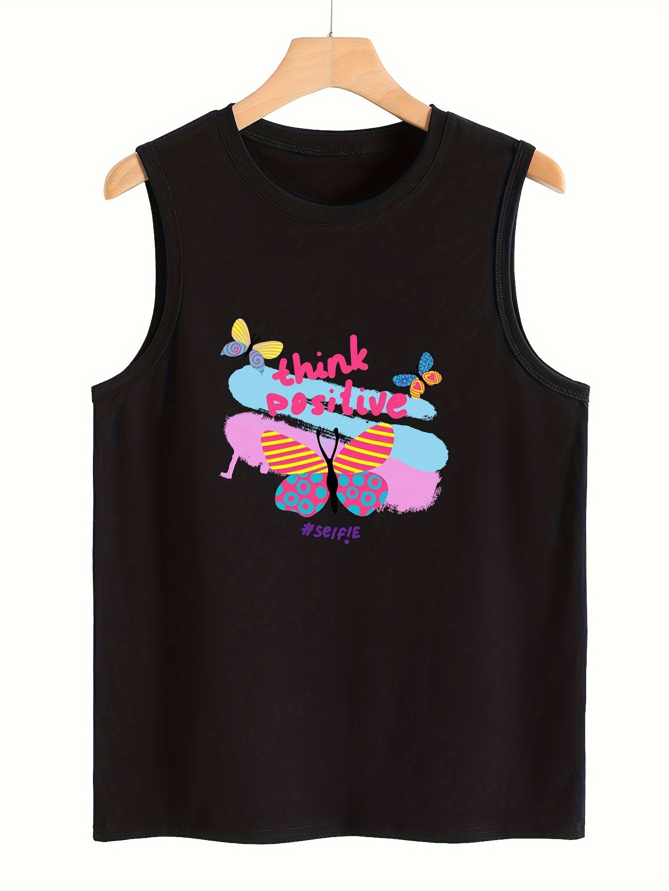 Butterfly & Letter Print Sleeveless Sports Vest Women's Casual Tops