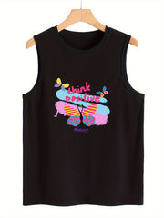 Butterfly & Letter Print Sleeveless Sports Vest Women's Casual Tops
