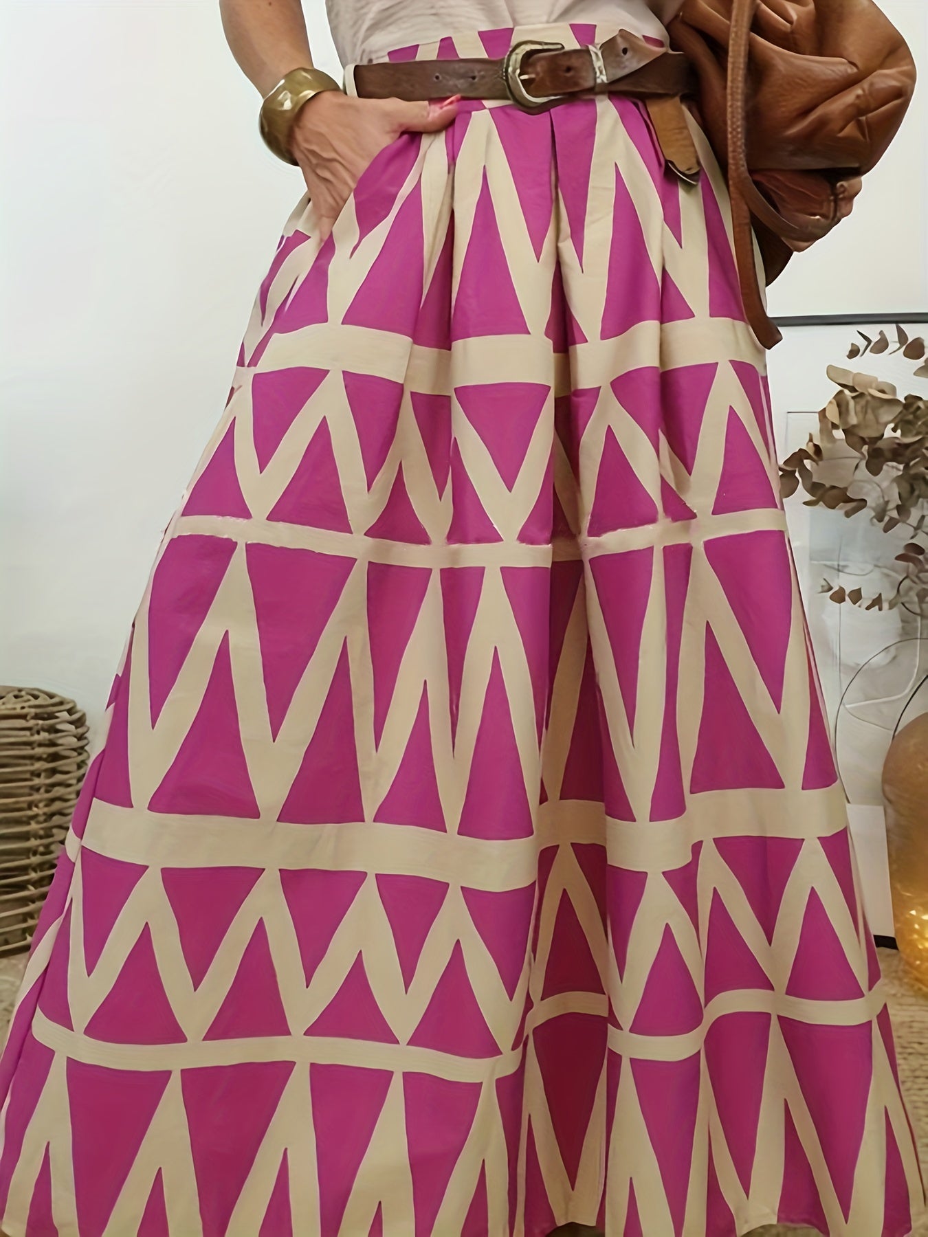 Ethnic Style Skirt Women's Plus Geometric Print A line Maxi Skirt