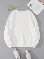 Women's Solid Pullover Sweatshirt Crew Neck Casual Long Sleeve