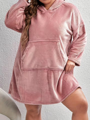 Women's Plus Size Flannel Hooded Lounge Robe with Kangaroo Pockets