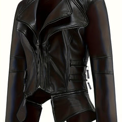Punk Solid Jacket Zipper Layered Stitching Long Sleeve Outerwear