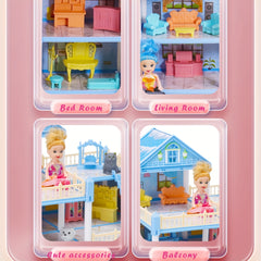 Girls Castle Dollhouse Set with Furniture & Pets for Age 4-10