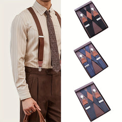 Men's X-Shaped 4 Buckles Elastic Belt Strap Suspender