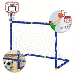 2-in-1 Portable Soccer Goal & Basketball Basket w/ Net - Indoor & Outdoor