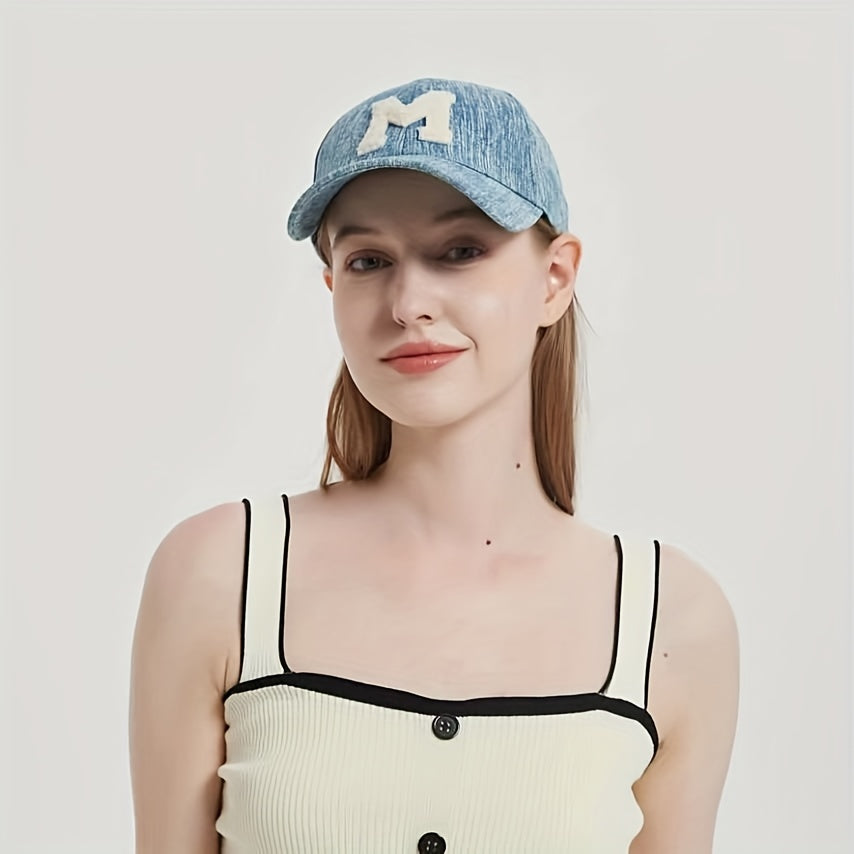 M Label Patch Baseball Cap Washed Casual Sports Sun Hats Dad Hat
