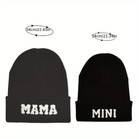Parent Child Hat Mama Mini Letter Embroidery Woolen Knitted Hat
